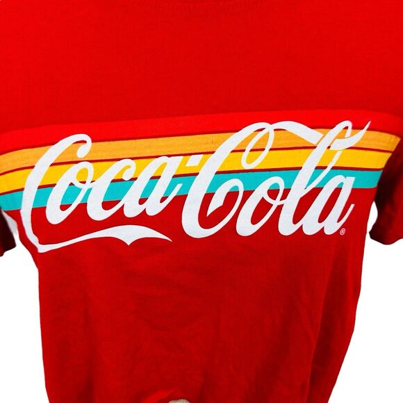 Coca-Cola Crop Top Cropped T-Shirt Knot Tie Crew Neck Colorful Womens Size M Red - Picture 3 of 8